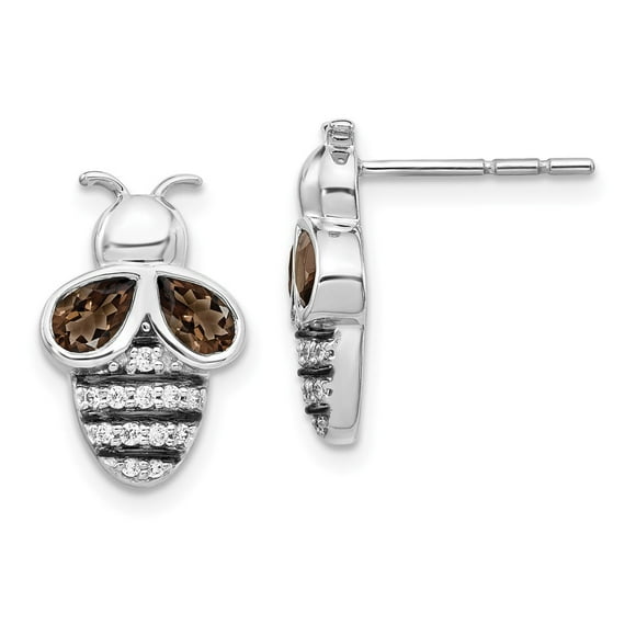 Primal Gold 14 Karat White Gold Diamond and Smokey Quartz Bee Earrings