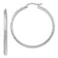 thumbnail image 1 of Primal Gold 14 Karat White Gold Diamond-cut 2.8x37mm Lightweight Hoop Earrings, 1 of 4