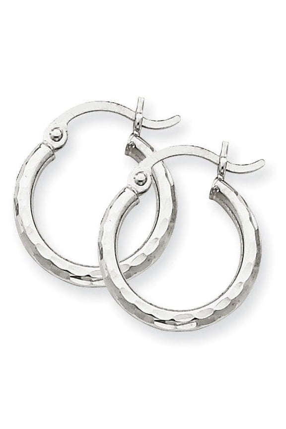 14 Karat White Gold Diamond-cut 2mm Round Tube Hoop Earrings