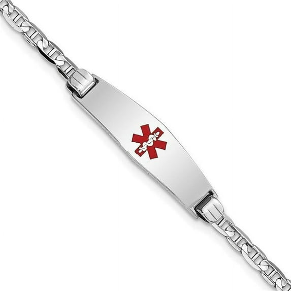 Primal Gold 14 Karat White Gold Medical Soft Diamond Shape Red Enamel Anchor Link ID Bracelet