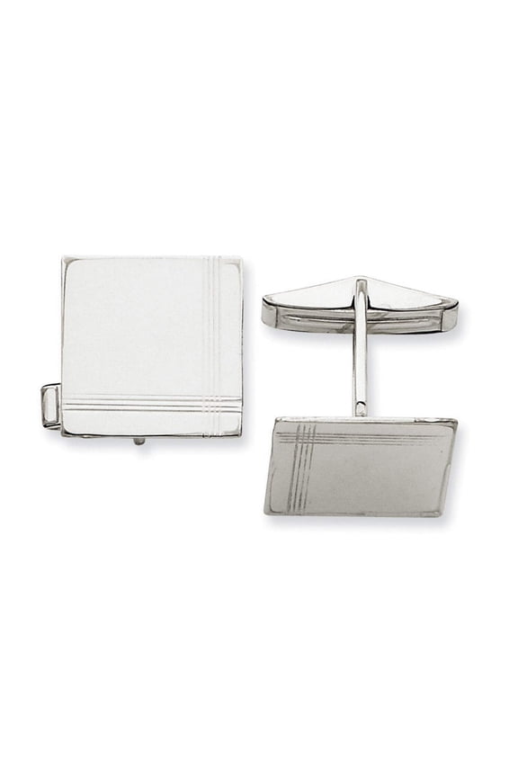 14 Karat White Gold Men's Square with Line Design Cuff Links