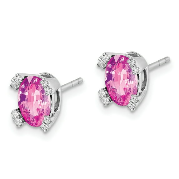 Primal Gold 14 Karat White Gold Oval Created Pink Sapphire and Diamond Earrings