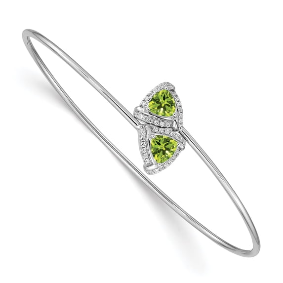 Primal Gold 14 Karat White Gold Peridot and Diamond Flexible Bangle