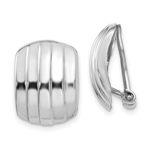 Primal Gold 14 Karat White Gold Polished Ribbed Non-pierced Omega Back Earrings