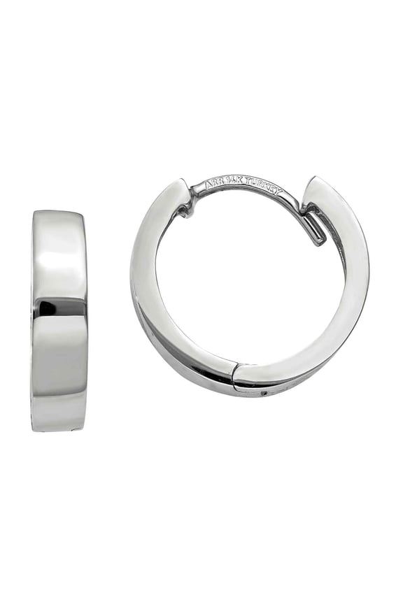 14 Karat White Gold Round Hinged Hoop Earrings