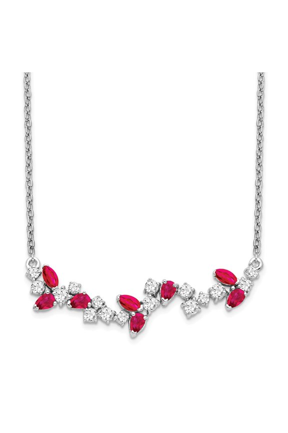14 Karat White Gold Ruby and Diamond 18-inch Floral Bar Necklace