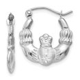 thumbnail image 1 of Primal Gold 14 Karat White Gold Satin and Diamond-cut Claddagh Hoop Earrings, 1 of 4