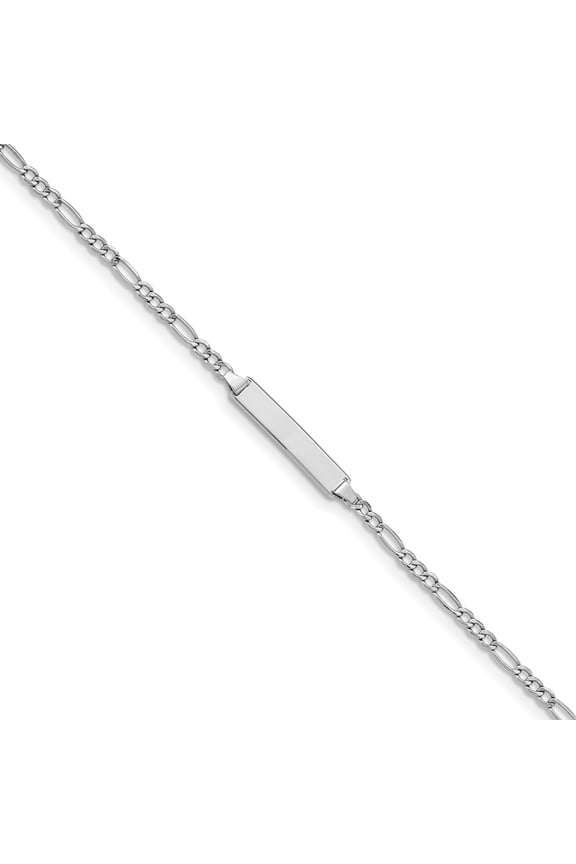 14 Karat White Gold Semi-Solid Figaro ID Bracelet