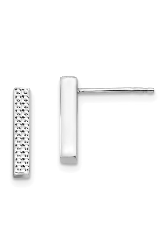 14 Karat White Gold Textured Bar Post Earrings
