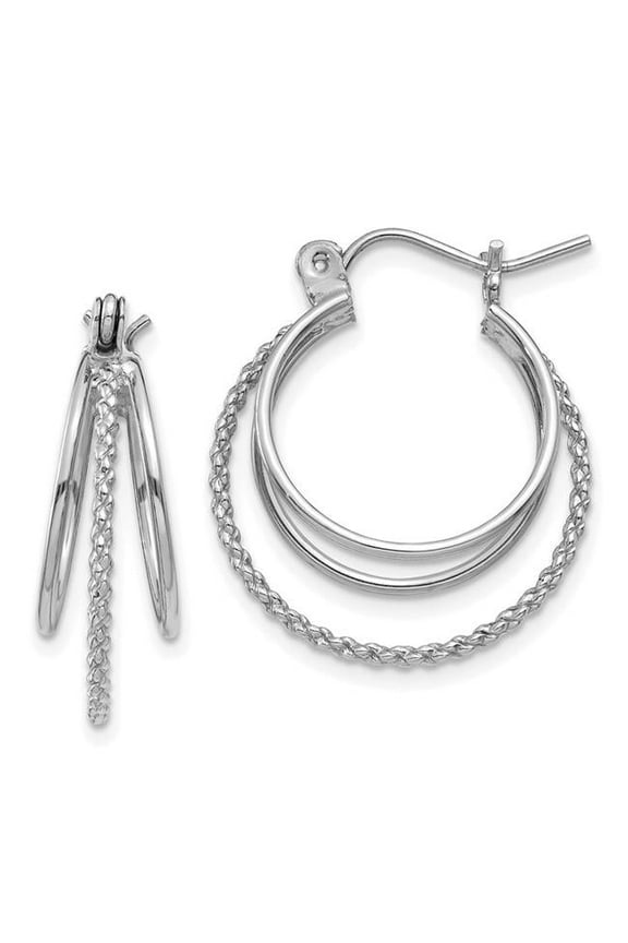 14 Karat White Gold Textured Circle Hoop Earrings