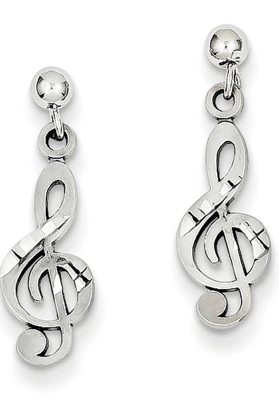 14 Karat White Gold Treble Clef Dangle Earrings