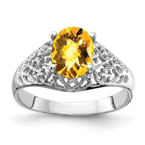 Primal Gold 14 Karat White Gold White Gold 8x6mm Oval Citrine Checker ring