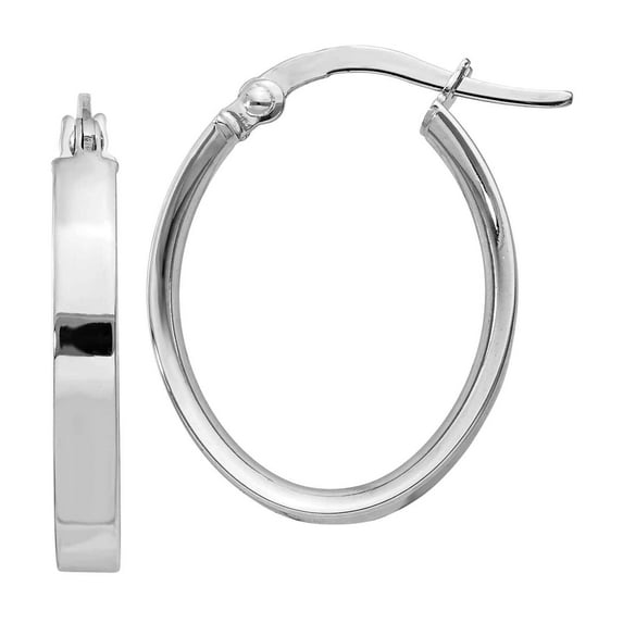 Primal Gold 14 Karat White Rhodium Oval Hoop Earrings