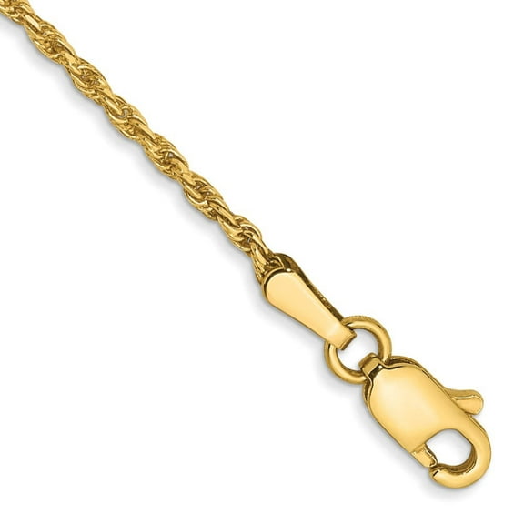 Primal Gold 14 Karat Yellow Gold 1.3mm Solid Diamond-cut Machine-Made Rope Chain Anklet