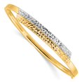 thumbnail image 1 of Primal Gold 14 Karat Yellow Gold 2/16 White Rhodium Diamond-cut Overlap Hinged Bangle, 1 of 1