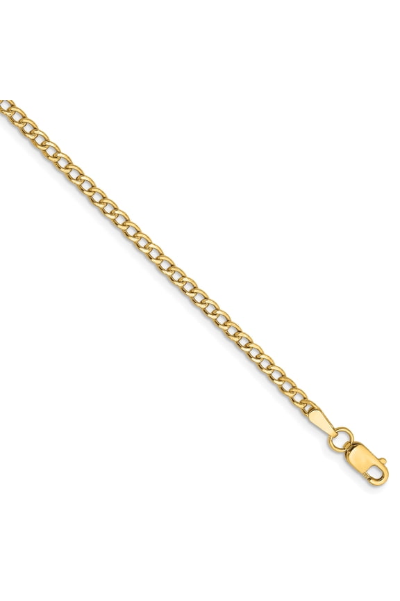14 Karat Yellow Gold 2.5mm Semi-Solid Curb Chain Anklet