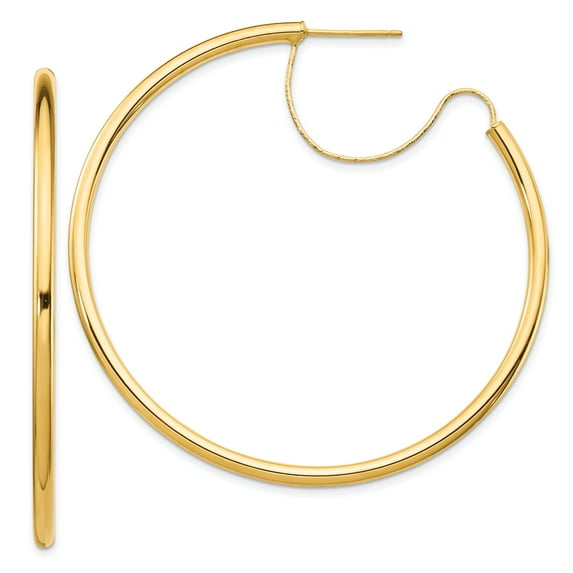 Primal Gold 14 Karat Yellow Gold 2.5x50mm Diamond-cut wire Hoop Earrings