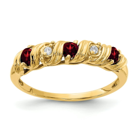 Primal Gold 14 Karat Yellow Gold 2.75mm Garnet and Diamond Ring