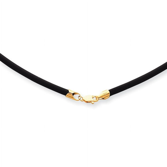 Primal Gold 14 Karat Yellow Gold 2mm 16-inch with Yellow Clasp Black Rubber Cord Necklace