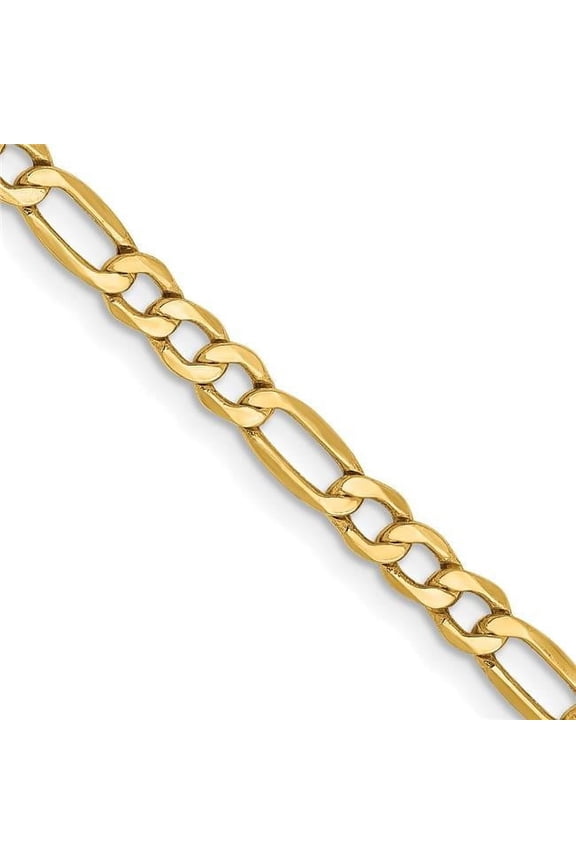14 Karat Yellow Gold 3.5mm Semi-solid Figaro Chain