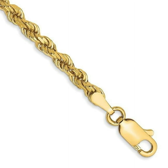 Primal Gold 14 Karat Yellow Gold 3mm Diamond-cut Rope with Lobster Clasp Chain Bracelet