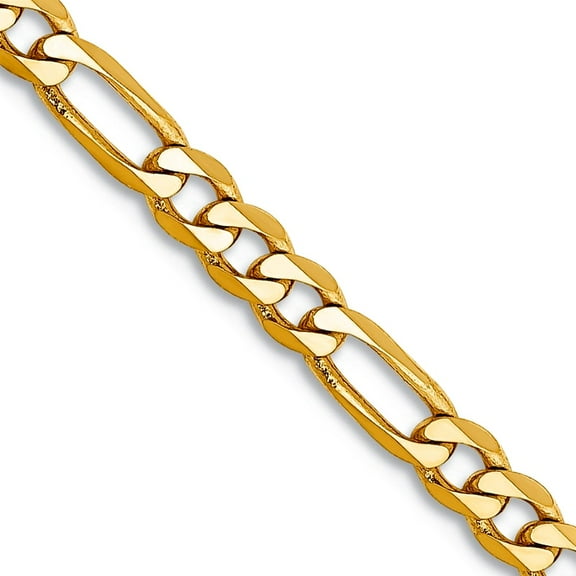 14k Yellow Gold Solid Polished 3.25mm Flat Figaro Chain Necklace 30 Inch Lobster Claw Chain Necklace for Women and Men