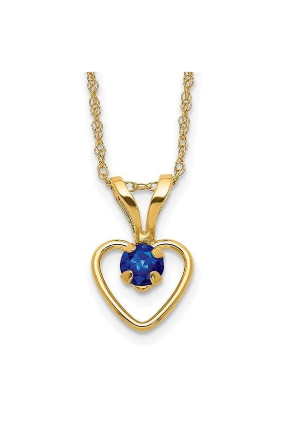 14 Karat Yellow Gold 3mm Sapphire Heart Birthstone Necklace