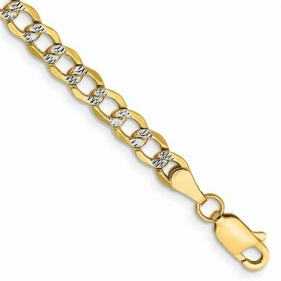 Primal Gold 14 Karat Yellow Gold 4.3mm Semi-Solid with Rhodium Pave Curb Chain Bracelet