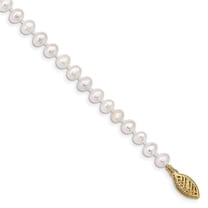 Primal Gold 14 Karat Yellow Gold 4-5mm White Near Round Freshwater Cultured Pearl Bracelet