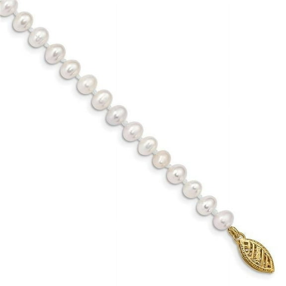 Primal Gold 14 Karat Yellow Gold 4-5mm White Near Round Freshwater Cultured Pearl Bracelet