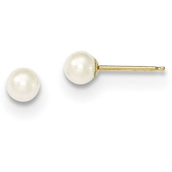 Primal Gold 14 Karat Yellow Gold 4-5mm White Round Freshwater Cultured Pearl Stud Earrings