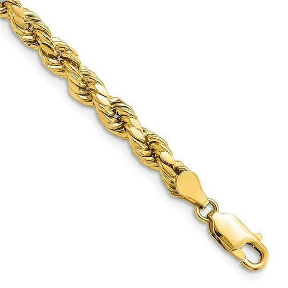 Primal Gold 14 Karat Yellow Gold 4.9mm Semi-Solid Diamond-cut Rope Chain Bracelet
