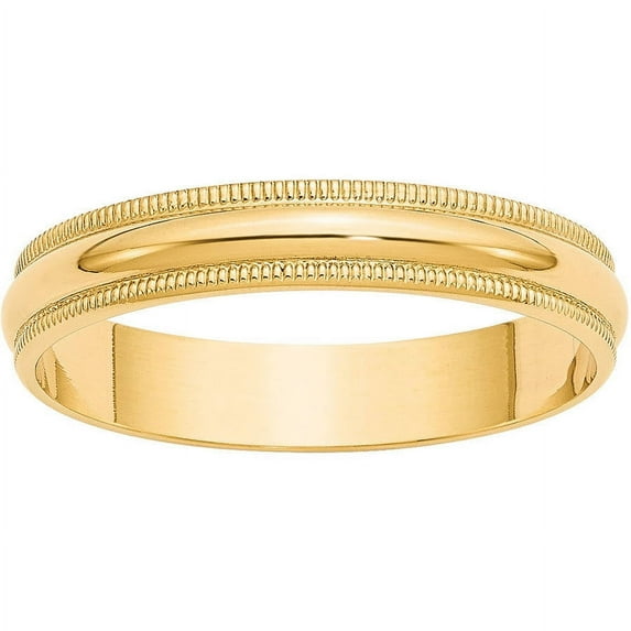 Primal Gold 14 Karat Yellow Gold 4mm Lightweight Milgrain Half Round Wedding Band Size 8