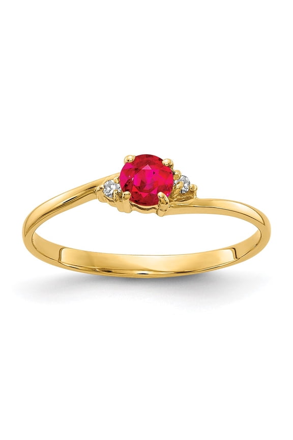 14 Karat Yellow Gold 4mm Ruby and Diamond Ring