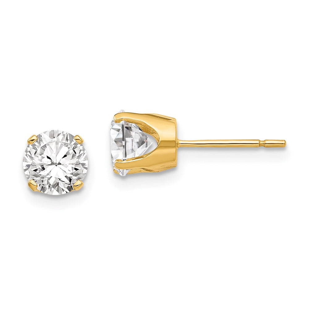 Primal Gold 14 Karat Yellow Gold 5.75mm Cubic Zirconia Stud Earrings