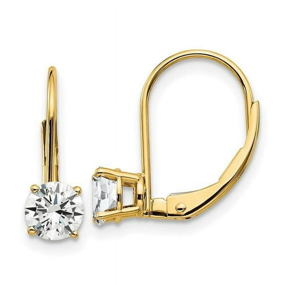 Primal Gold 14 Karat Yellow Gold 5mm Cubic Zirconia Leverback Earrings