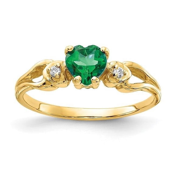 Primal Gold 14 Karat Yellow Gold 5mm Heart Emerald and Diamond Ring