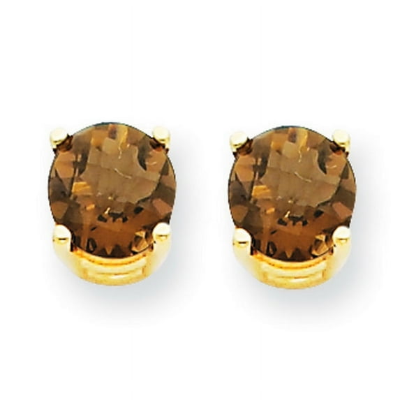 Primal Gold 14 Karat Yellow Gold 5mm Round Checker-Cut Smoky Quartz Earrings