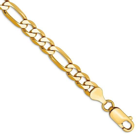 14k Yellow Gold Solid Polished 6.25mm Flat Figaro Chain Bracelet 8 Inch Lobster Claw Link Bracelet for Women and Men