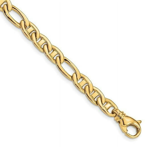 Primal Gold 14 Karat Yellow Gold 6.5mm 8.25-inch Solid Hand-Polished 3 and 1 Flat Anchor Bracelet