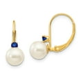 thumbnail image 1 of Primal Gold 14 Karat Yellow Gold 6-6.5mm White Round Freshwater Cultured Pearl Sapphire Leverback Earrings, 1 of 3