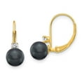 thumbnail image 1 of Primal Gold 14 Karat Yellow Gold 6-7mm Black Freshwater Cultured Pearl AA Diamond Leverback Earrings, 1 of 4