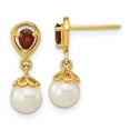 thumbnail image 1 of Primal Gold 14 Karat Yellow Gold 6-7mm Freshwater Cultured Pearl Mozambique Garnet Dangle Post Earrings, 1 of 2