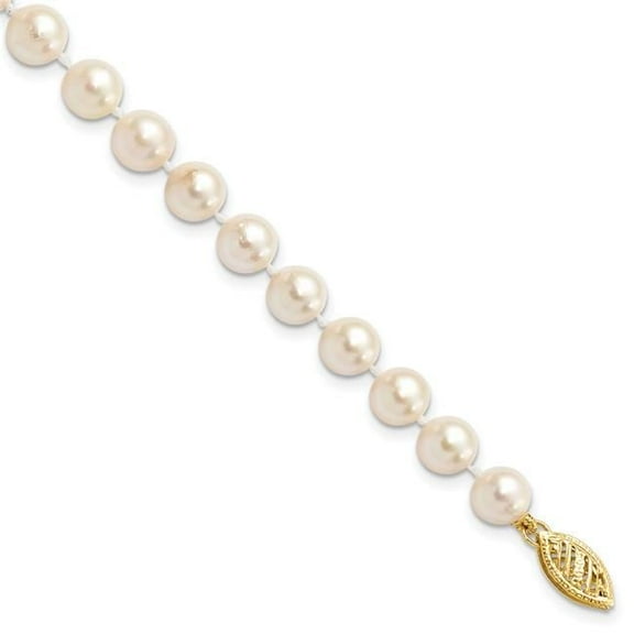 Primal Gold 14 Karat Yellow Gold 6-7mm Round White Saltwater Akoya Cultured Pearl Bracelet