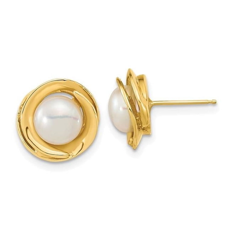 Primal Gold 14 Karat Yellow Gold 6-7mm White Button Freshwater Cultured  Pearl Post Earrings - Walmart.com