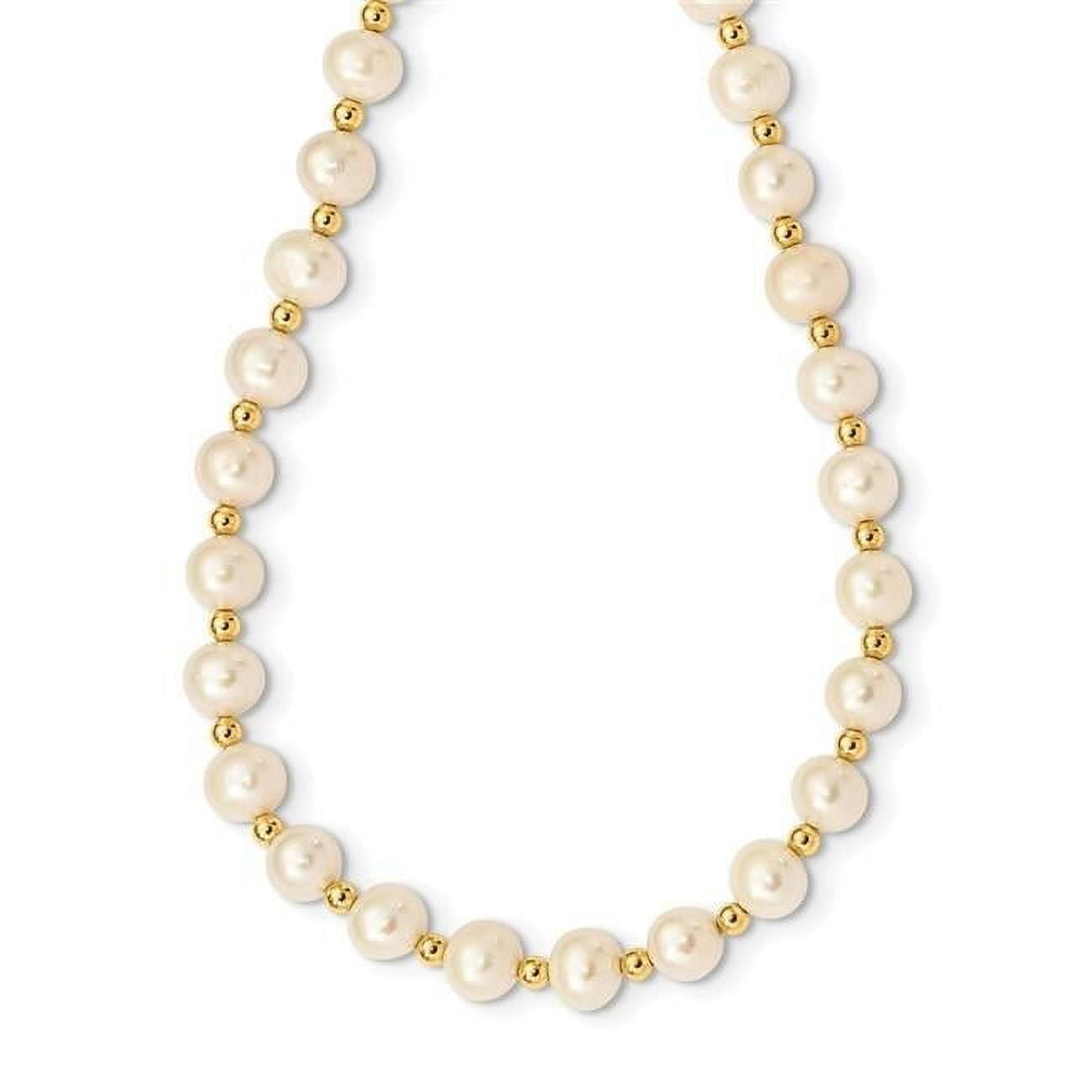PRIMAL GOLD 14 Karat Yellow Gold 6-7mm White Near Round Freshwater Cultured Pearl Bead Necklace