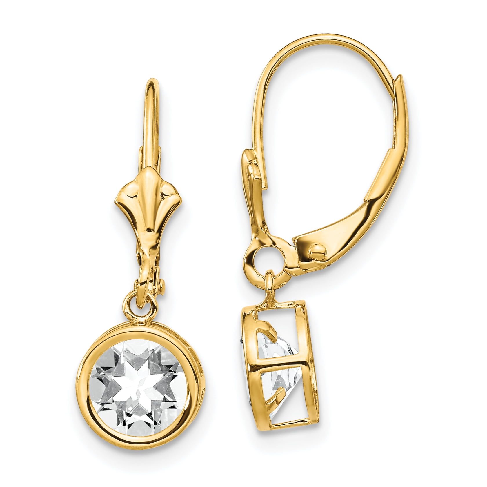 JewelryWeb 14K Yellow Gold Polished 6mm Cubic Zirconia Leverback Earrings QTE39097Y