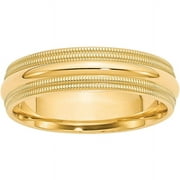 JEWELRYPOT Primal Gold 14 Karat Yellow Gold 6mm Double Milgrain Comfort Fit Band Size 6.5