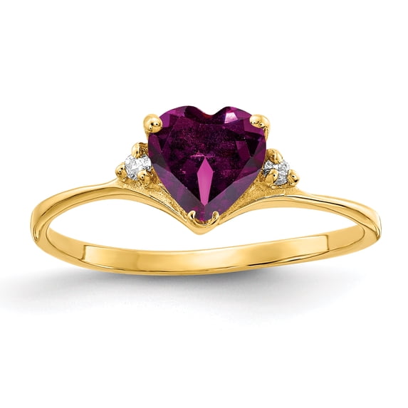 Primal Gold 14 Karat Yellow Gold 6mm Heart Rhodolite Garnet and A Diamond Ring