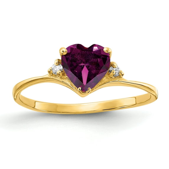 Primal Gold 14 Karat Yellow Gold 6mm Heart Rhodolite Garnet and AAA Diamond Ring